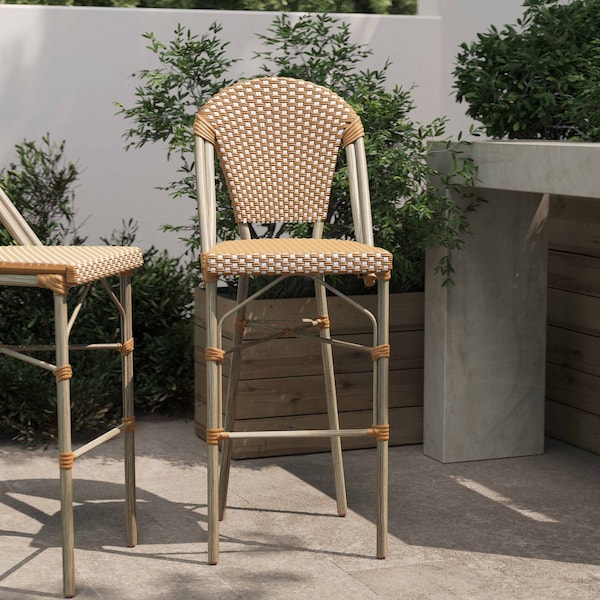 Flash Furniture Lourdes Stackable IndoorOutdoor French Bistro 30 High Barstool, NaturalWhite and Light Natural SDA-AD642001-F-BS-NATWH-LTNAT-GG - main